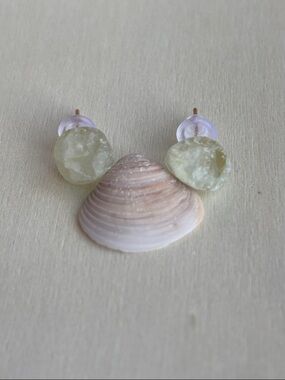 Delicate Light Green/Yellow Sea Glass Stud Earrings